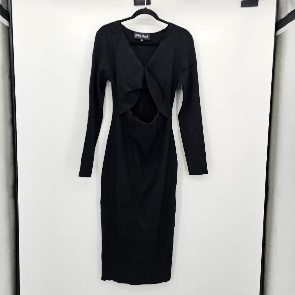 White birch black ribbed bodycon peek a boo midi dress new women's size xl